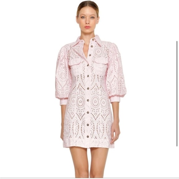 Ganni broderie anglaise eyelet pink puff sleeves mini dress .Excellent condition - Picture 2 of 7